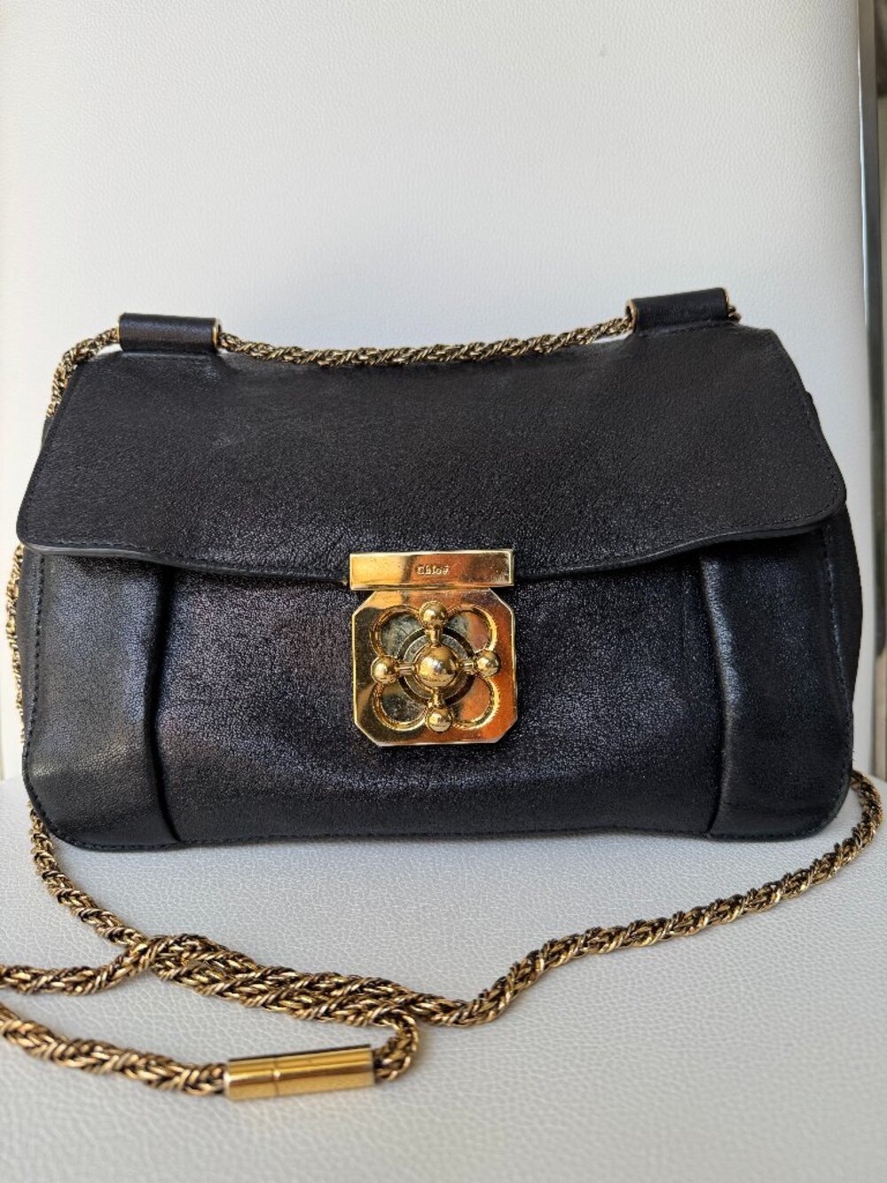 Chloé Black Elsie Medium Calfskin Chain Shoulder Bag